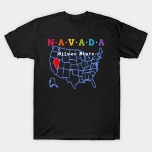 Navada, USA. Silver State. With Map. T-Shirt